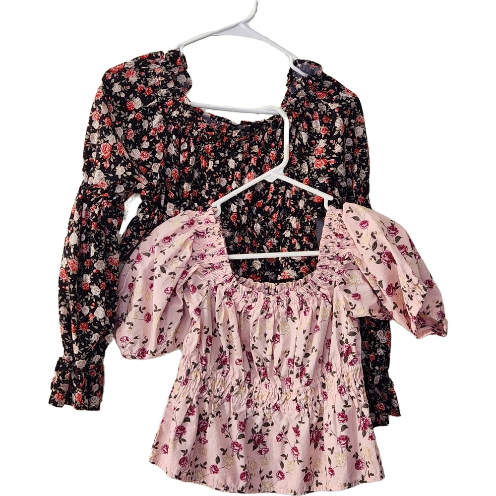 Bundle of 2 Puff Sleeve Floral Boho Crop Top Off Shoulder Cottagecore HP Size S